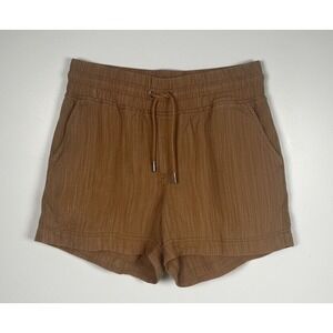 Athleta Size 4 Tan Cabo 100% Linen Textured Shorts 4" Elastic Waist Shorts